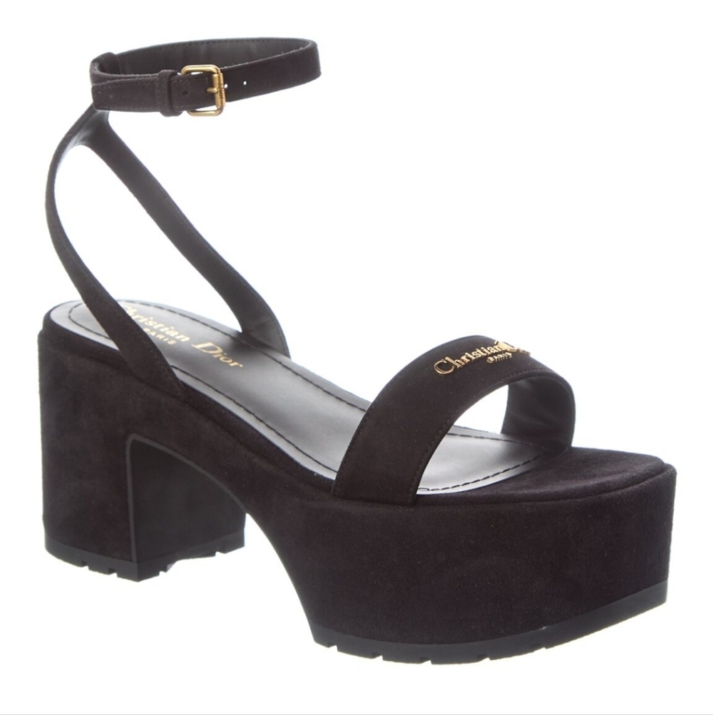 $1,350 Dior D-Lane Logo Suede Platform Sandal Women's Black EU 39 US 9 BNIB